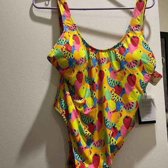 Brand New Free People/It’s Now Cool High Cut Multicolor Fruit Print One-Piece,XL - Picture 7 of 7